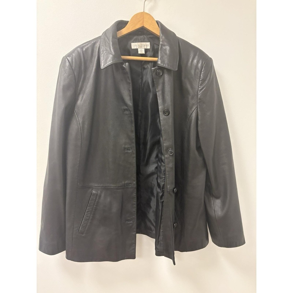 Vintage Women's Casual Corner Soft Black Leather Blazer Jacket Size L